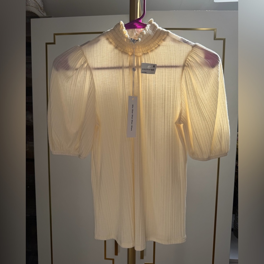 NWT Nordstrom Puff Sleeve Ivory Top #0005